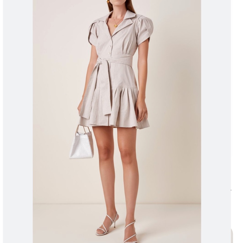 Alexis Tan Shirt Dress XS short sleeve office work brunch cotton tie waist Fall